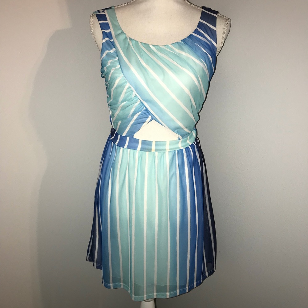 BLUE AND WHITE STRIPE DRESS W CUTOUT